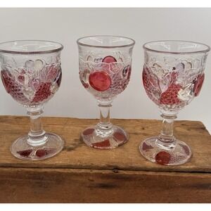 Westmoreland Della Robbia Water Goblets Wine Glasses Set of 3 Vintage Ruby‎ Red